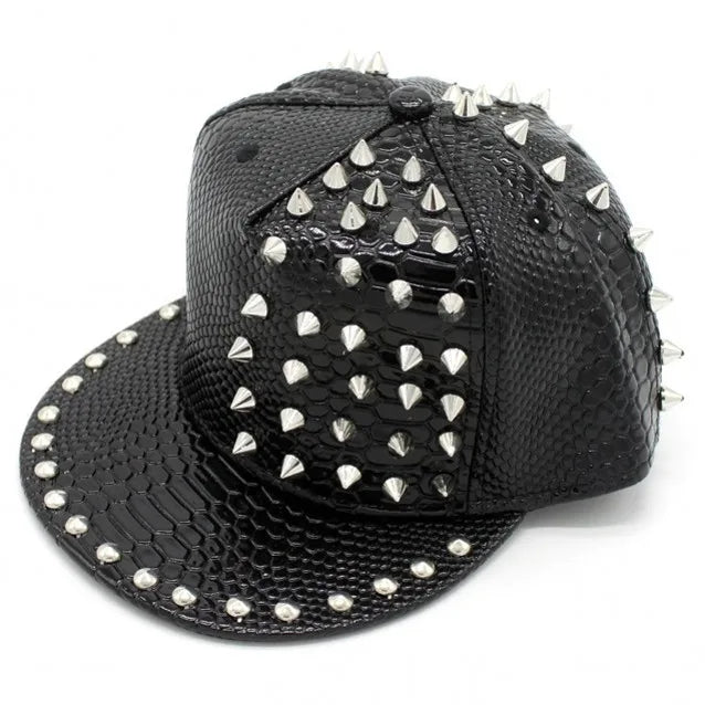 Adjustable Punk Style Metal Rivet Patent Leather Baseball Caps Hip Hop Rap Hats Rave PU Trucker rapper hat Cap