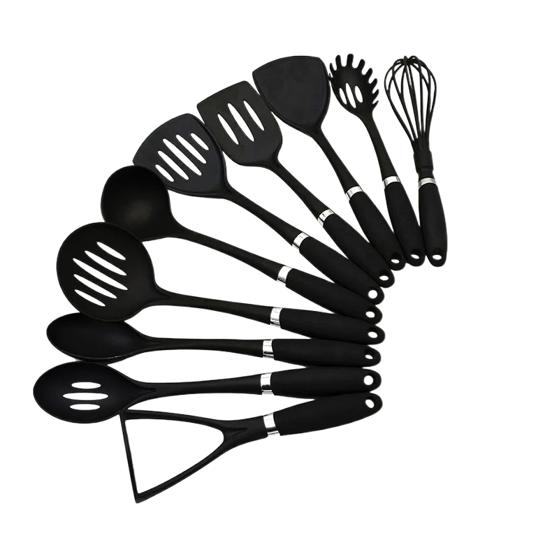 Hot Selling 10-Piece Silicone Kitchenware Set with Wood Handle Food Grade Kitchen Accessories and Utensils