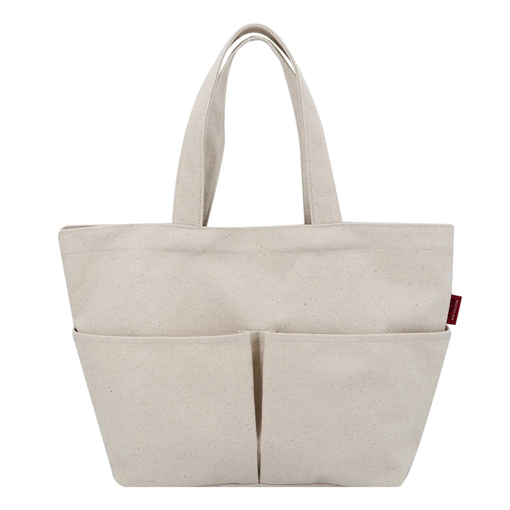 Natural Cotton Canvas Tote Shopping Bag With Front Outside Pockets Retro Restaurant Cotton Canvas Boat Tote Bag Handbag