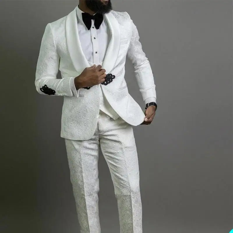 2025 Floral Pattern Groom Wedding Tuxedos Unique Mens Party Prom Pants Suits Coat Vest Business Wear Outfit 3 Pieces