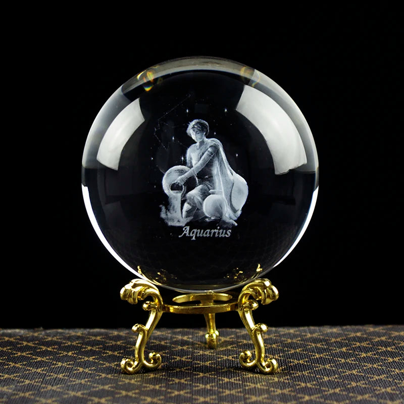 Creative LED Night Light Laser Engraving 12 Constellations Zodiac Crystal Glass 3D Ball for Birthday Gifts