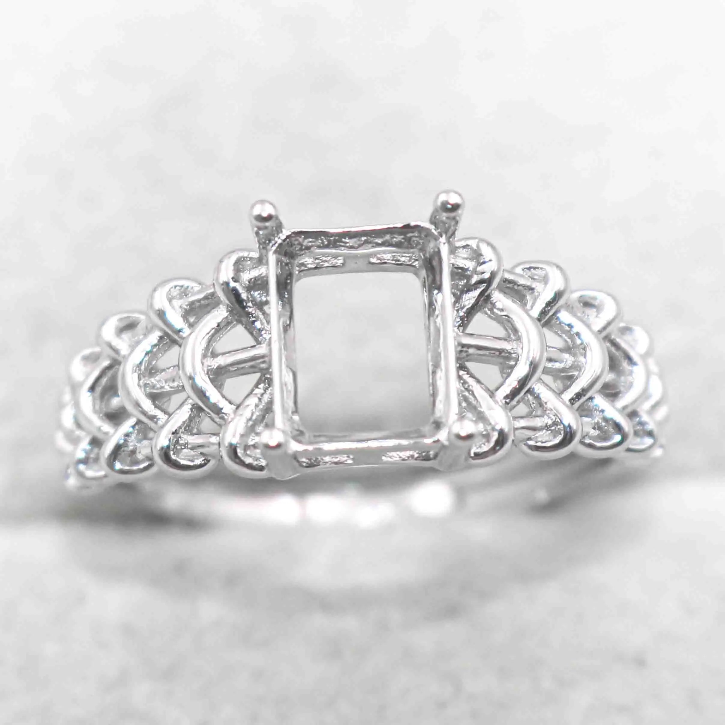 Sterling Silver 6*8mm Semi Mount Ring Square Shape Empty Frame Blank Claws Setting S925 Base Without Center Stone for Inlay DIY