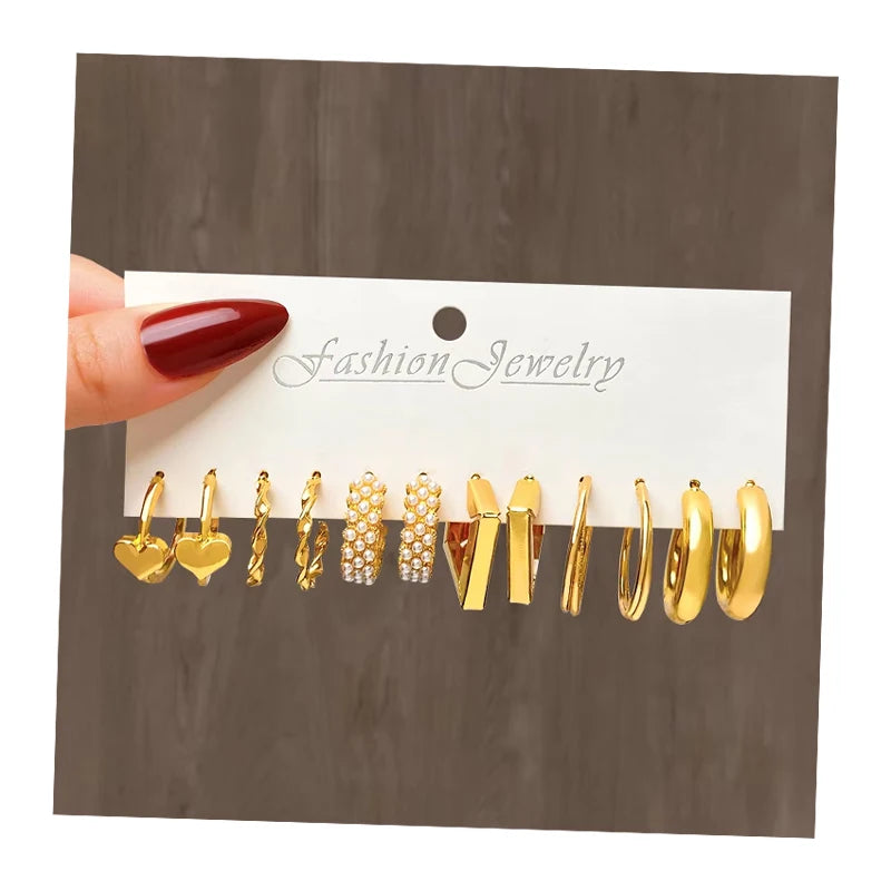 Fashion Women Butterfly Gold Color Geometric Heart Pearl Hoop Earrings Jewelry