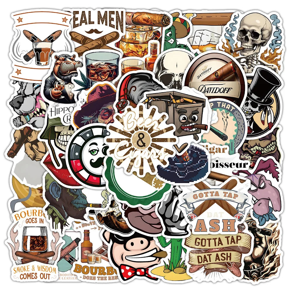 54Pcs Trendy Cigar Cartoon Graffiti Stickers for Skateboard Luggage Decor Cool Smoking Sticker