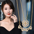 Wholesale Stainless Steel Inlaid Zircon Collapsib Necklace Magnetic Heart Shaped Four Leaf Clover Pendant Necklace