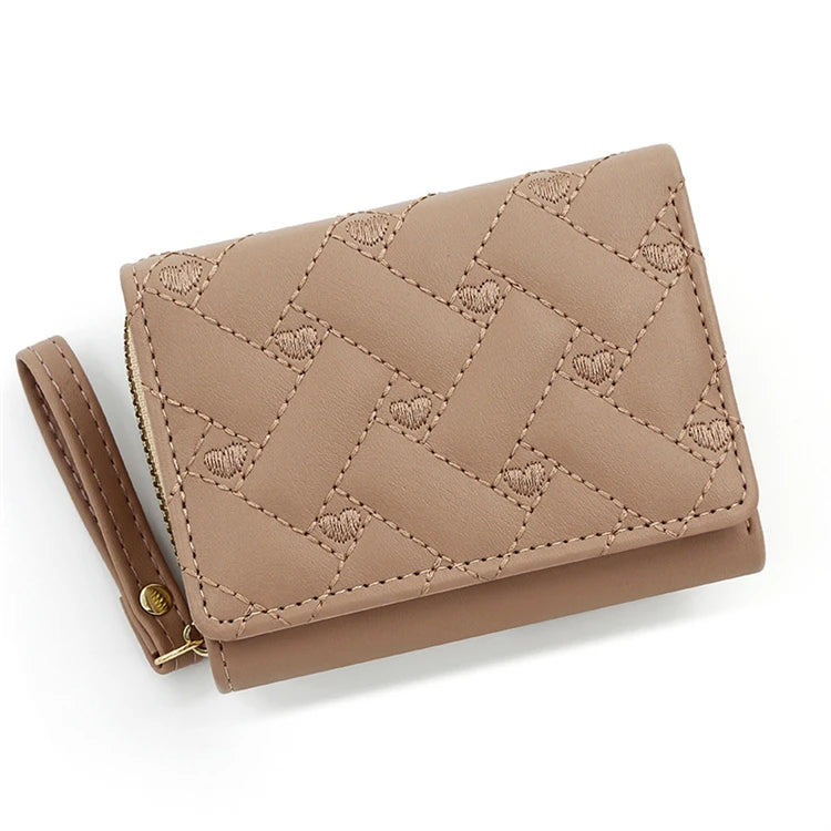 Custom Designer Simple Short Money Premium Retro Brown Trendy Small Wallet Three Fold Ladies