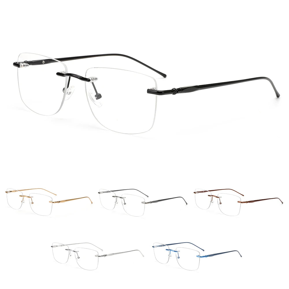 Transparent Rimless Metal Optical Glasses Frames Fashionable Stainless Steel Colored for Men Women Diamond Face Shape Match