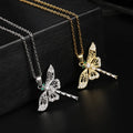 INS Fashion Creative Gold Plated Brass CZ Zircon Crystal Animal Dragonfly Pendant Necklace for Women Jewelry