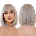 Short Natural Bob Gray Ash Blonde Synthetic Straight Wig with Full Bangs Daily Cosplay Women Short Wig for Women Heat Resistant