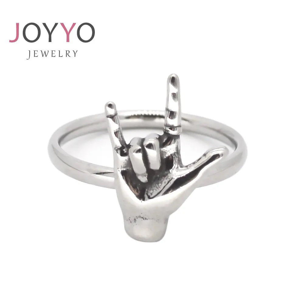 Wholesale Stainless Steel Jewelry Rock N Roll I Love You Hand Ring Simple Ring