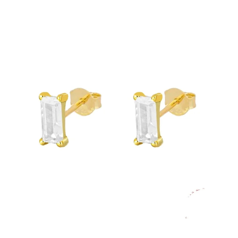 New New Rectangle Clear Stone Dainty 925 Sterling Silver Stud  Earring Fashion Jewelry Wholesale