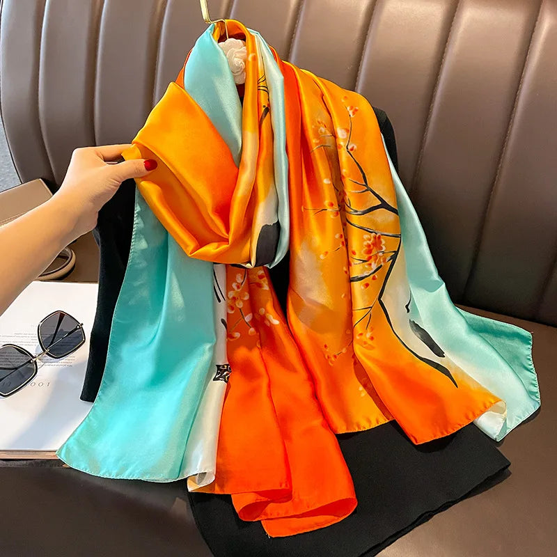 Wholesale New Design Custom Silk Scarf Summer Women Chiffon Silk Hair Hijab Luxury Designer Scarf Wraps Printed Silk Head Hijabs