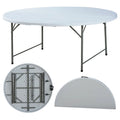OEM 5 Foot White HDPE Utility Table Sturdy Portable Fold-In-Half Round Table with Handle Lock for Outdoor Use