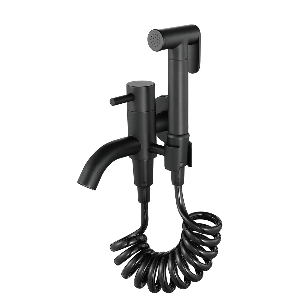 Hand Held Toilet Shattaf Kit Sprayer Wall Bracket Faucet Black Toilet Bidet Sprayer