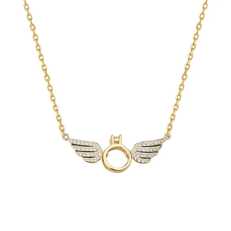 SC Sparkling Angel Wing Diamond Pendant Necklace Charming 925 Sterling Silver Diamond Pendant Necklace for Women
