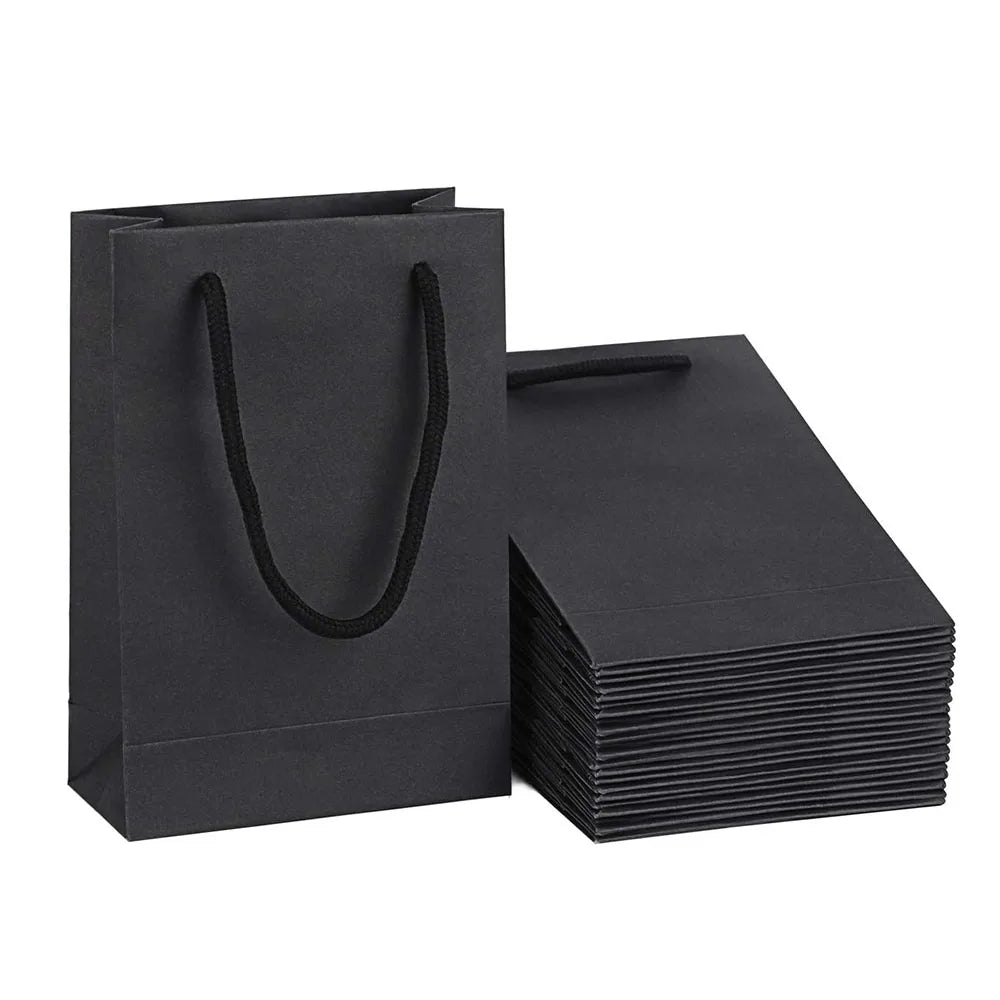 Newest Ready to Ship Black Gift Bags Cotton Handle Kraft Shopping Bag for Clothes Gift Shoes Packing