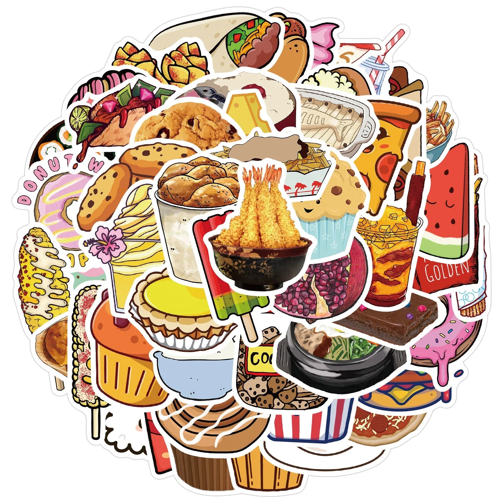 50Pcs Cute Delicious Fast Food Graffiti Decor Sticker for Children Student Diy Paper Decal Notebook Bottles Stickers