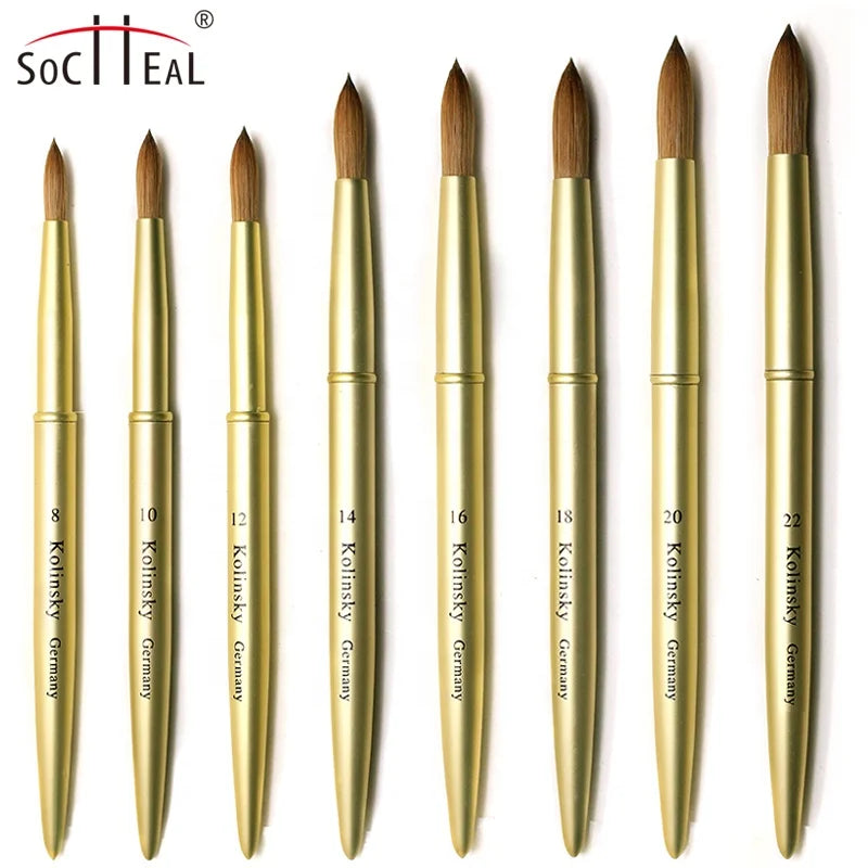 Private Label Best Quality Round Flat Crimp Pinch Type Kolinsky Acrylic Nail Brushes Size 2 to Size 24