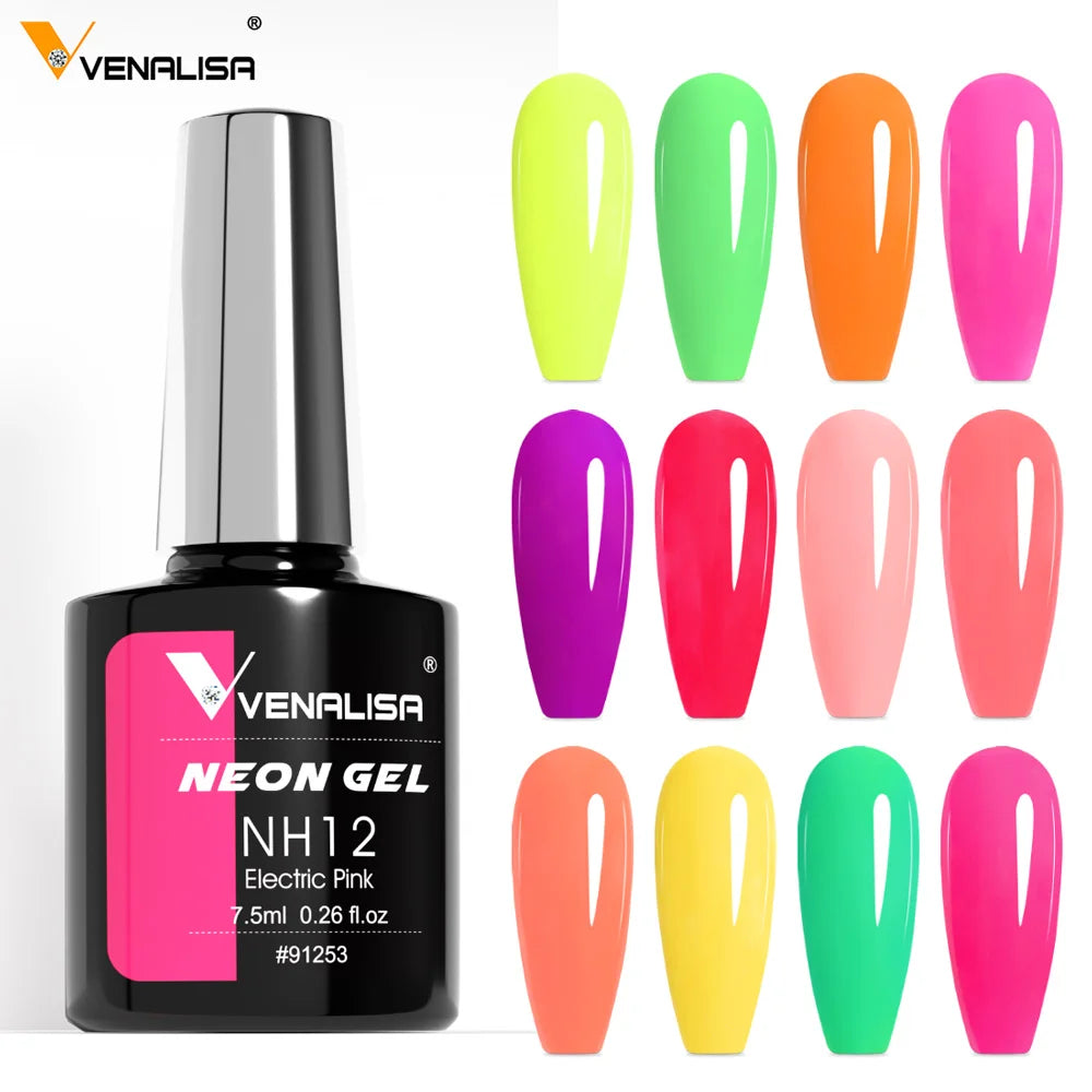 Venalisa Neon Gel Polish Varnishes Hybrid Nails for Manicure 7.5ML Semi Permanent Soak off Enamel Gel Polish UV Gel Nail Polish