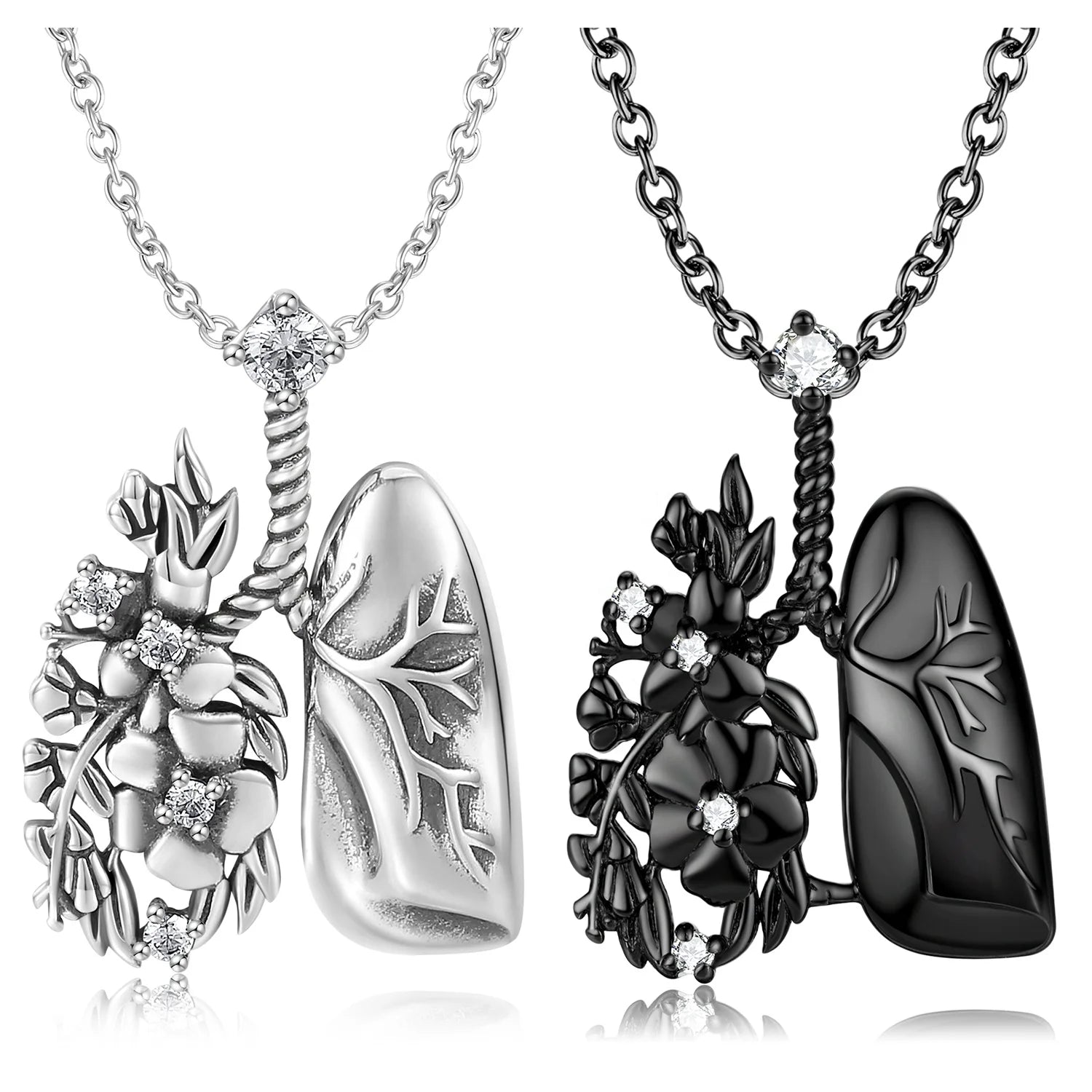 Flower and Lungs Necklace Pendant with Clear Zircon Original 925 Sterling Silver for Women Necklace Jewelry Dropshipping