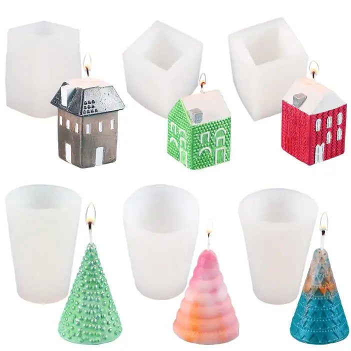 HY Christmas Tree Candle Mold Gingerbread House Xmas Mold for Scented Candle Plaster Epoxy Resin Home Decor