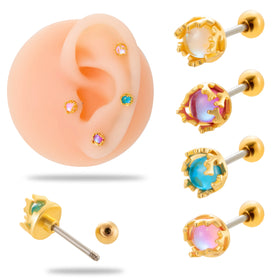 HENSEN Fashion 18k Gold Plated Ear Cartilage Piercing Colorful Round Artificial Stone Tragus Jewelry Screw Back Stud Earrings
