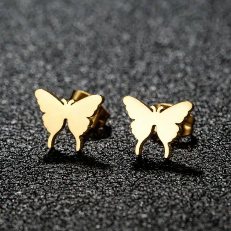 Fashion Non Tarnish 18K Gold Silver PVD Plated Stainless Steel Tiny Butterfly Stud Earring Jewelry for Women