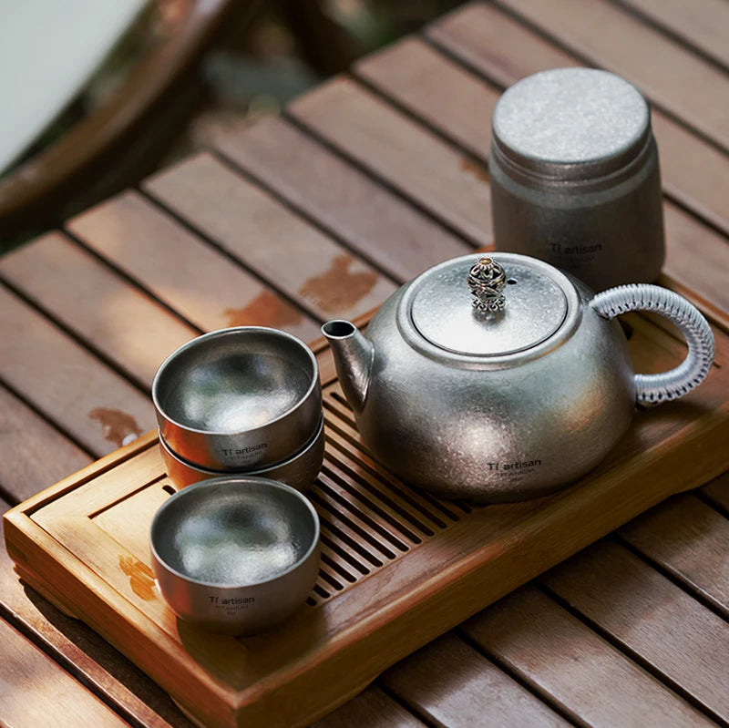 Titanium Teapot with Filter Water Kettle Outdoor Portable Camping Picnic Tableware Chinese Mini Coffee Tea Set Tea Maker