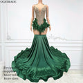 Ocstrade Para Mujeres Glitter Rhinestone Prom Dresses 2025 Sleeveless Green Elegant Feather Maxi Prom Dresses With Rhinestones
