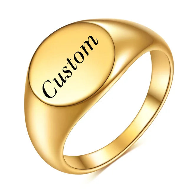 Punk Finger Jewelry Gold Plated Stainless Steel Signet Letter  Customize Initial Stamp Ring