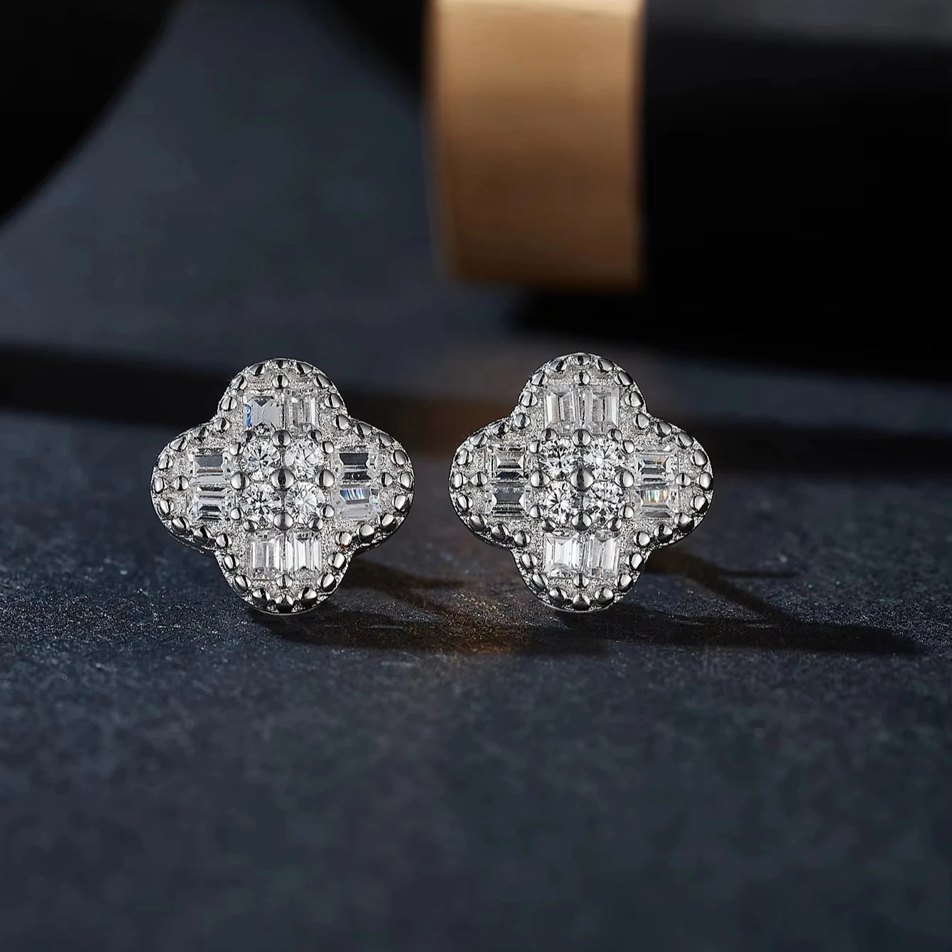 925 Sterling Silver Cross Stud Earring with Delicate Baguette Moissanite Hip Hop Jewelry for Weddings Ice Out Floral Pattern