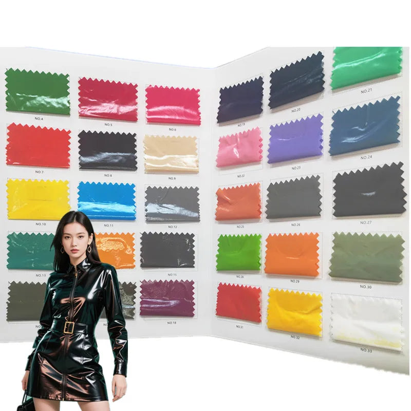AQTQ Shiny Waterproof Lightweight and Soft Pu Faux Leather Nylon Taffeta Fabric for Clothing