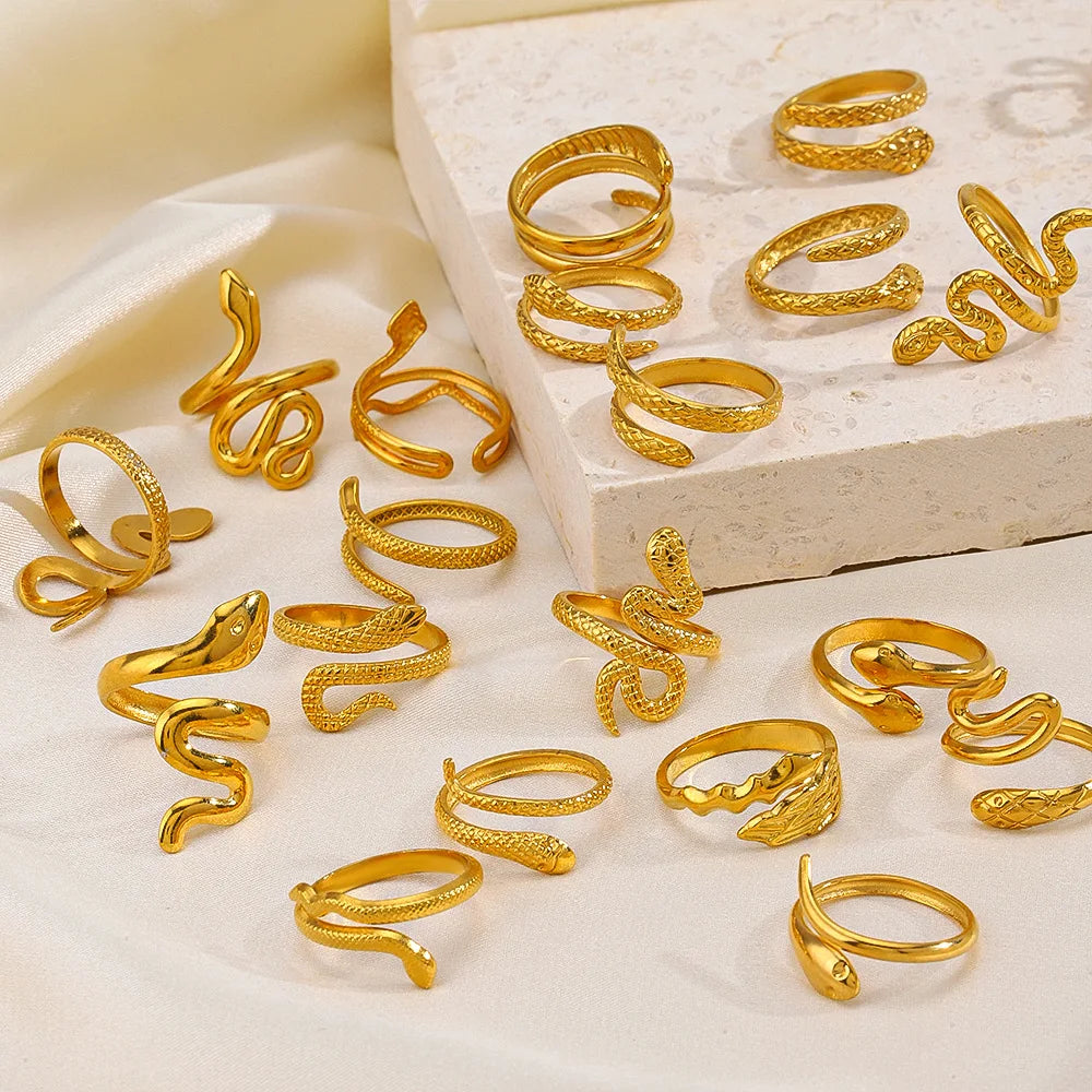 Vintage Open Rings Stainless Steel 18k Gold Plated Stainless Steel Snake Shaped Ring for Women Men