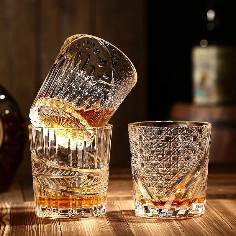 Hot Sale Old Fashioned Clear Whisky Glasses Tumbler Crystal Rock Shot Glass Engraved Whiskey Cup for Cocktail Scotch