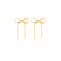 Wholesale Fashion Long Chain Bow Earrings Brass Gold Pleated Ribbon Bow Tassel Earring