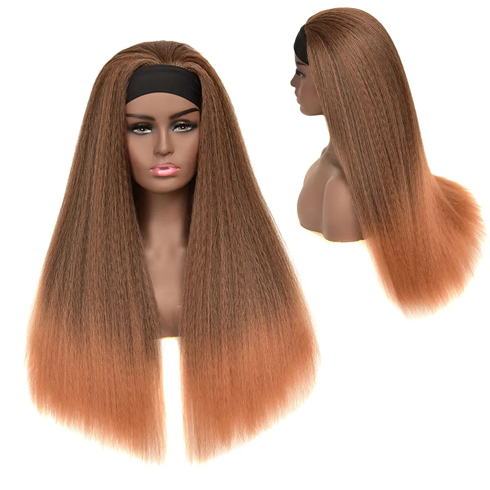 Cheap Price Synthetic Headband Wig Afro Kinky Curly Yaki Straight Synthetic Hair Wigs for Black Women