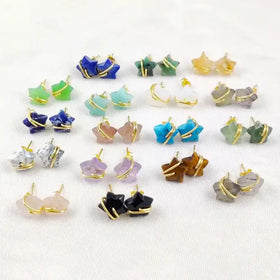 Natural Gemstone Star Earring Wire Wrap Crystal Stone Earring