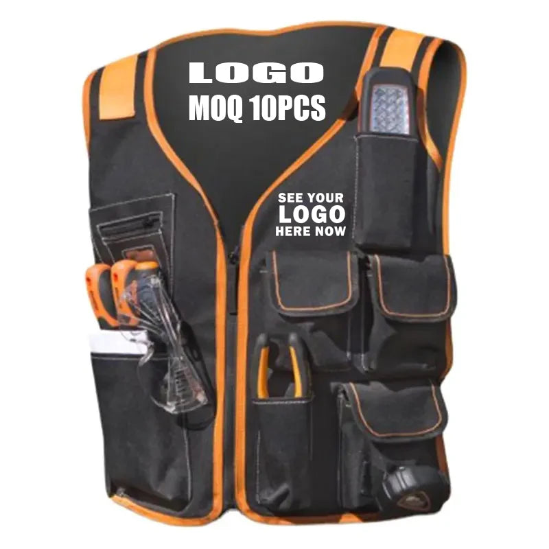 Custom Logo Heavy-Duty Protective Work Vest with Multi-Pocket OEM Supported Workwear and Tool Carrier Customizable Logo
