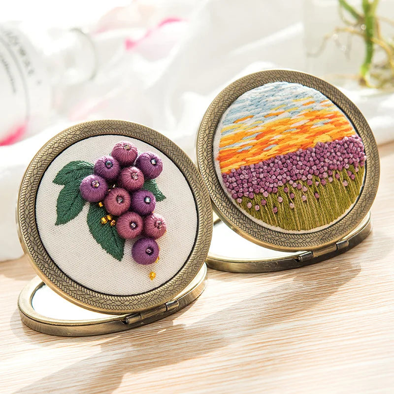 Wholesale Needlework Cross Stitch Kit Mini Round Makeup Mirror DIY Embroidery Mirror