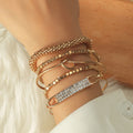 QW-63 Bracelets Set Elastic Knot 5pcs Micro Pave Crystal Alloy Bangle Bracelet Kit