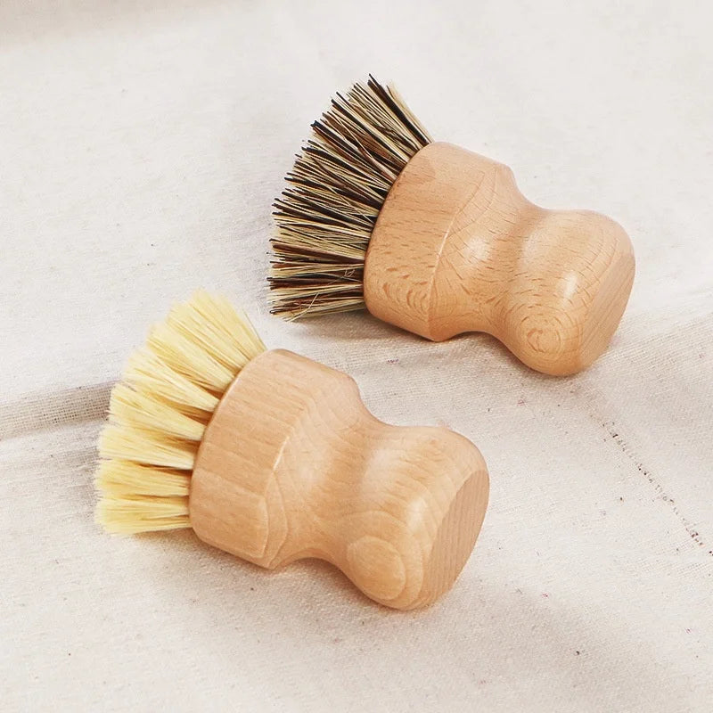 Beech Wood Handheld Cleaning Brush for Kitchen Dishwashing Decontamination Short/Long Handles Portable Soap-Shaped for Pan Use