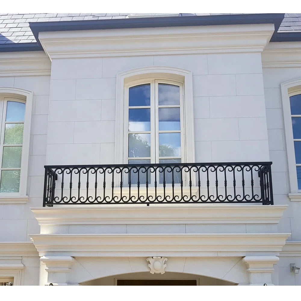 Popular Modern Outdoor Wrought Iron Balcony Railing Powder Coating Customizable Design 5+ Year Warranty Multiple Colors