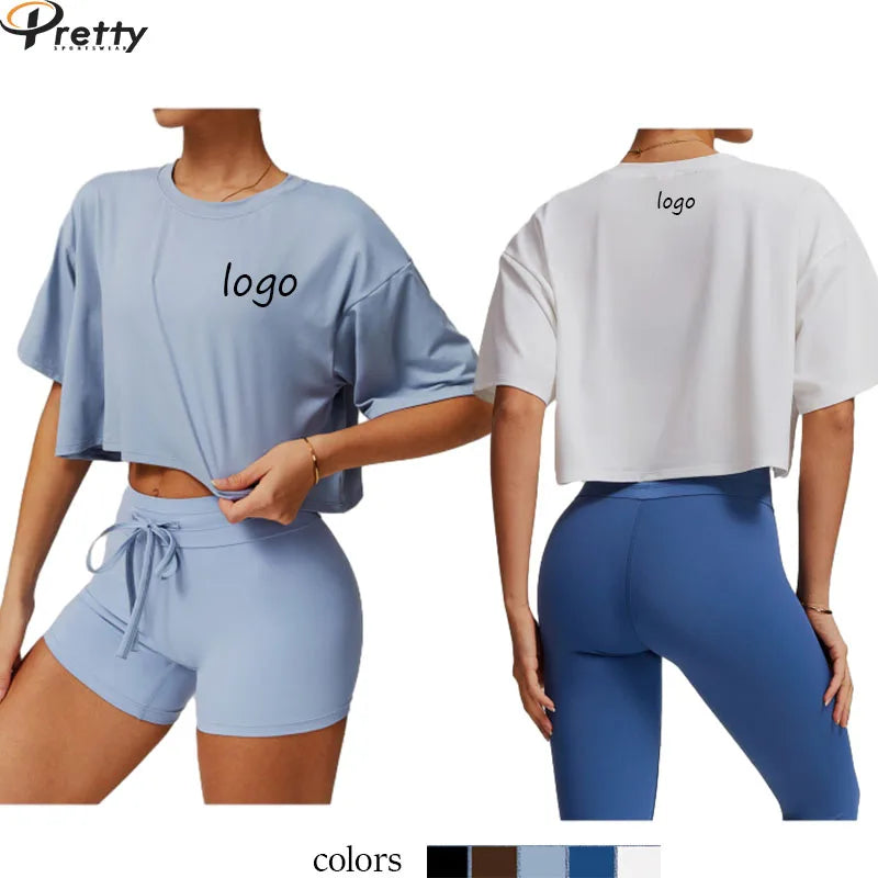 Women Yoga Tops  Frosted Loose Short Sleeve Cozy Sports T Shirts Gym Fitness Crop Tops Running Tees Round Collar Casual Tops