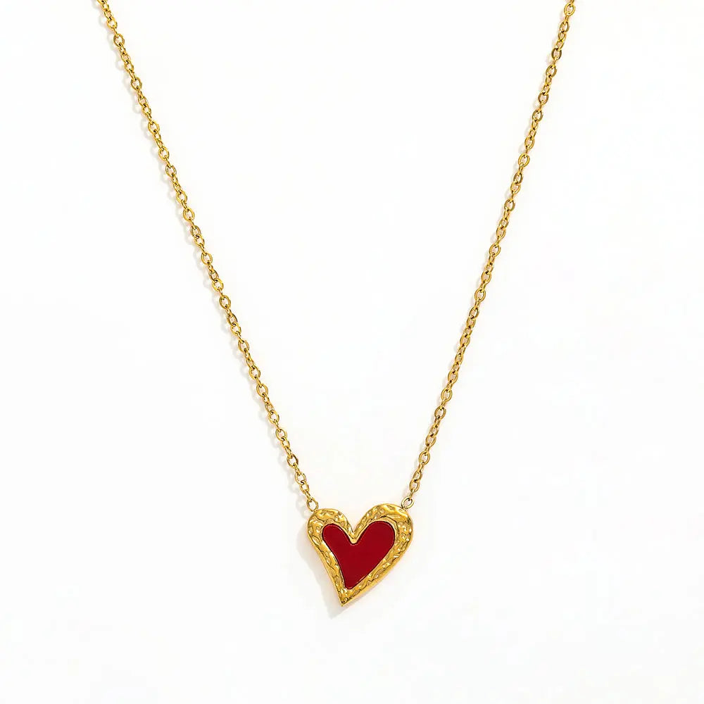JOOLIM Ready to Ship High End Stainless Steel Shinny Dainty Red Heart Acrylic Pendant Necklace 18K Gold Plated Jewelry Wholesale