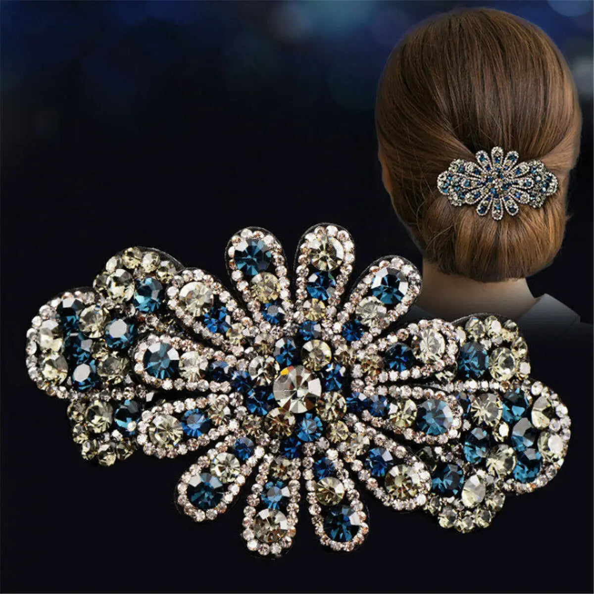 Fashion Women Crystal Rhinestone Beaded Petal Barrette Large Hair Clip Claw Hairpin Elegant Jewelry Gift