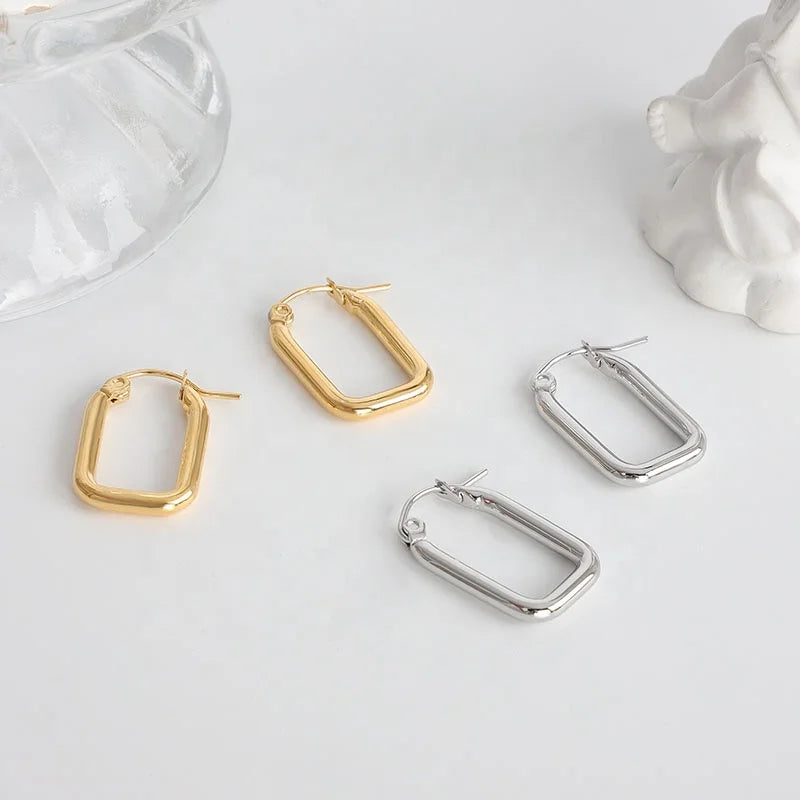 Trend 2022 Fashion Simple Metal Stick Long Hoop Latest Beautiful Stainless Steel Plated 18k Gold U Shape Hoops Huggie Earrings