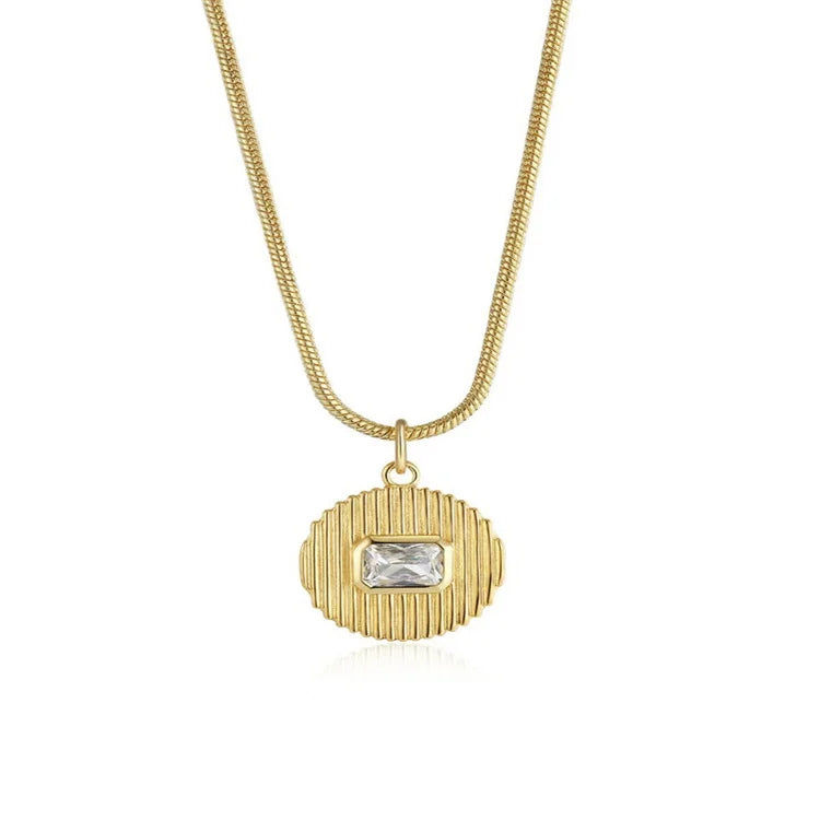 Vintage Women Charm Necklace Gold Plated Zircon Round Pendant Necklaces