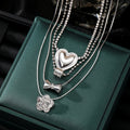 New Custom Trendy Silver Gold Multilayer Chain Heart Flower Geometric Pendant Necklace for Women Fashion Jewelry