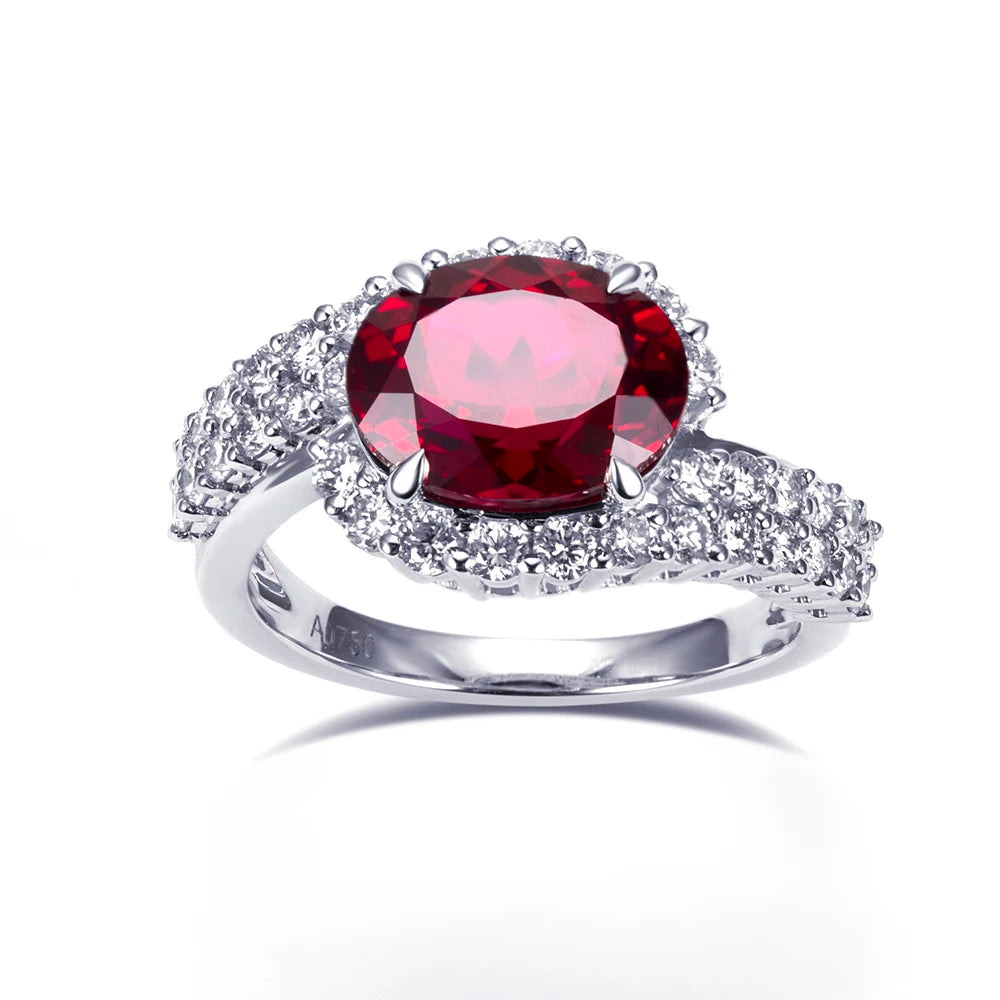 18k Gold Lab-Grown Diamond Oval Lab Grown Ruby Engagement Ring