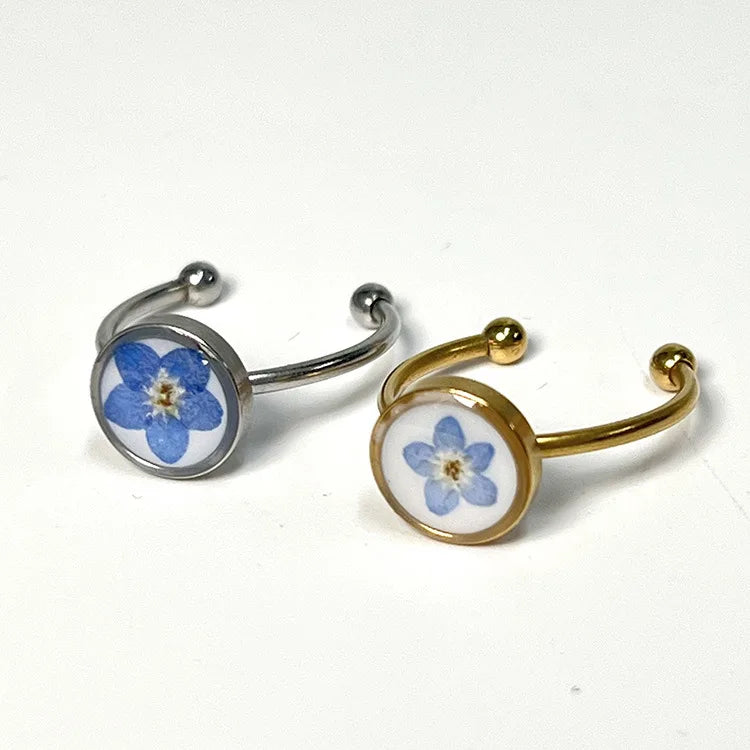 FanYue Dried Flower Jewelry 2023 Gold Plated Stainless Steel Natural Dried Flower Ring for Women